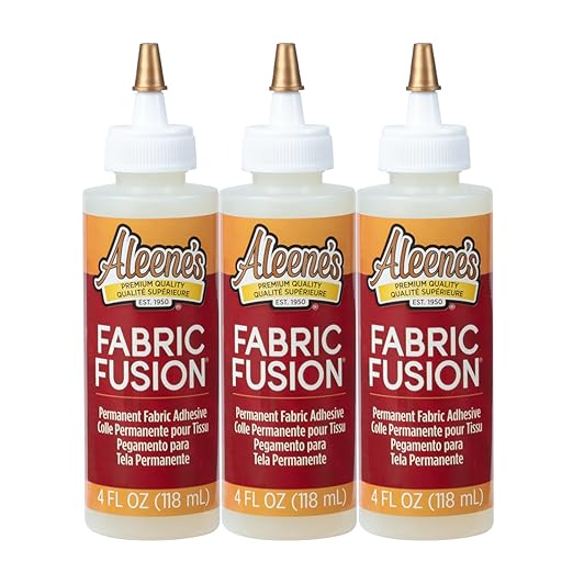 Aleene's Fabric Fusion Glue 4 oz 3-Pack, Permanent and Washable Adhesive, No-Sew Fabric Glue for Clothing, Denim, Polyester, Cotton, Flannel Materials, Dries Flexible