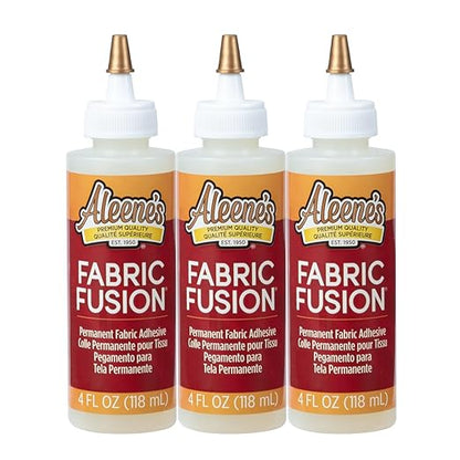 Aleene's Fabric Fusion Glue 4 oz 3-Pack, Permanent and Washable Adhesive, No-Sew Fabric Glue for Clothing, Denim, Polyester, Cotton, Flannel Materials, Dries Flexible