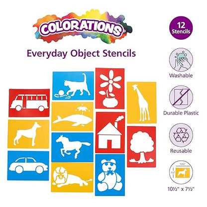 Colorations Large Washable Plastic Everyday Objects Stencils - Set of 12