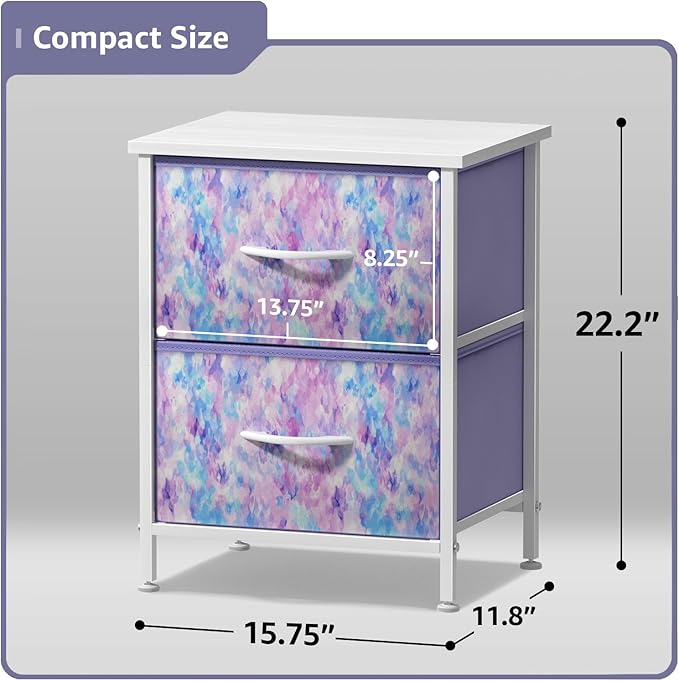 Sorbus Nightstand with 2 Drawers - Kids Bedside Furniture End Table Night Stand - Steel Frame, Wood Top & Easy Pull Fabric Bins - Dresser & Chest for Home, Bedroom Accessories, Office & Dorm (2 Pack)