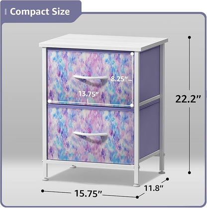 Sorbus Nightstand with 2 Drawers - Kids Bedside Furniture End Table Night Stand - Steel Frame, Wood Top & Easy Pull Fabric Bins - Dresser & Chest for Home, Bedroom Accessories, Office & Dorm (2 Pack)