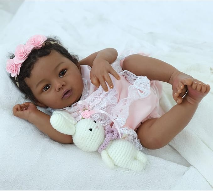 Reborn Baby Doll Black Girl – 18-Inch Realistic Lifelike African American Newborn Handmade Doll with Real Life Soft Weighted Body and Accessories – Gift Set for Kids Ages 3 and Up