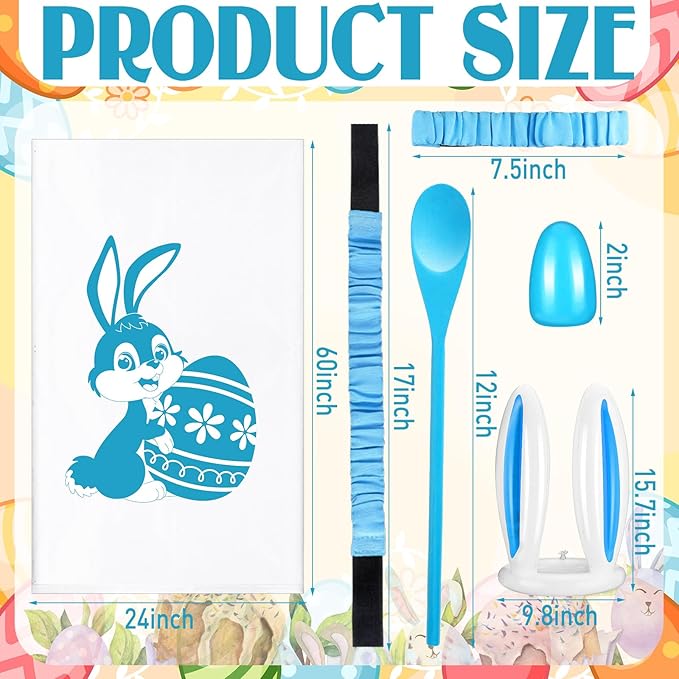 34 Pcs Easter Outdoor Party Games Includes Potato Sack Race Jumping Bags Legged Race Bands Egg and Spoon Race Inflatable Bunny Ring Toss Games Bean Bags Game Banner for Party Supplies