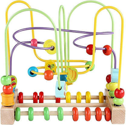 QZMTOY Wooden Toys for Toddlers, Bead Maze Toy for Toddlers with Colorful Animals Fruits Shapes, Educational Counting Learning Circle Toys for Kids, Classic Gifts for Boys Girls Baby