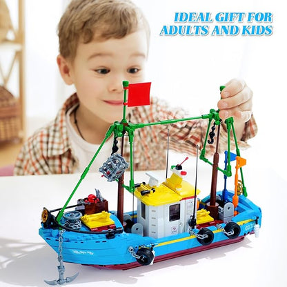 Fishing Boat Building Blocks Sets, Pirate Ship Sea Fishing Building Block Toy Set Collection Show, Creative Gifts Toys for Boys and Girl Ages 6-12 Years Old and up, 645 PCS