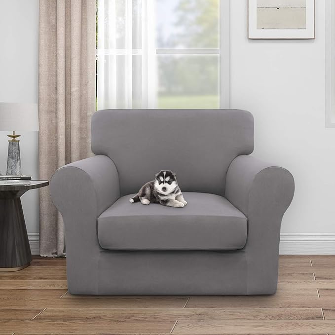 Easy-Going 100% Dual Waterproof Chair Cover Stretch Soft Couch Cover for Dogs, Sofa Slipcover for 1 Separate Cushion Couch Leakproof Furniture Protector for Kids, Pets Light Gray