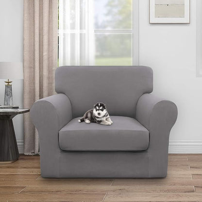 Easy-Going 100% Dual Waterproof Chair Cover Stretch Soft Couch Cover for Dogs, Sofa Slipcover for 1 Separate Cushion Couch Leakproof Furniture Protector for Kids, Pets Light Gray