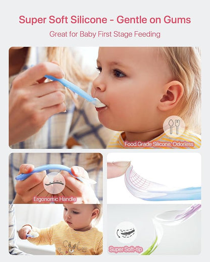 Food Feeder Baby Fresh Fruit Feeder (2 Pack) with 3 Different Sized Silicone Pacifiers, Mash and Serve Bowl with 4 Soft-Tip Silicone Baby Spoons, Perfect Baby First Stage Feeding Set by MICHEF