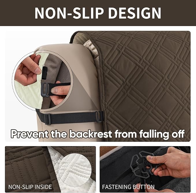 Easehomey Waterproof Loveseat Recliner Cover,Non Slip Reclining Couch Covers for 2 Seat,Dog Chair Cover Furniture Protector Washable Chair Cover with Pocket for Kids,Pets,Dogs(Coffee,2Seat)