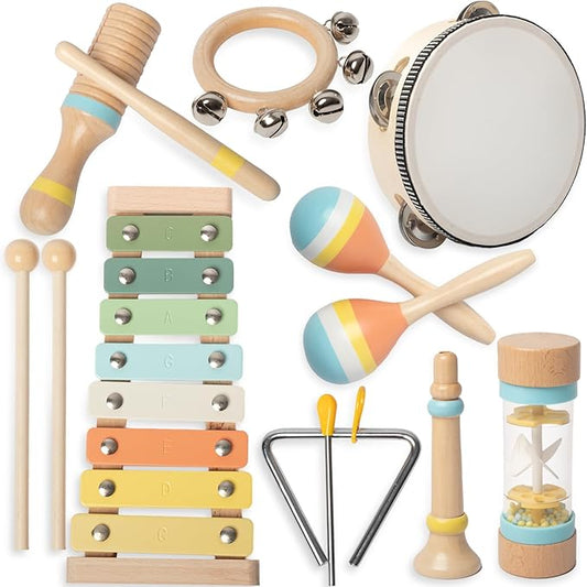 Toddlers Musical Instruments - Montessori Musical Toys for Toddlers 1-3，Modern Boho Xylophone，Neutral Colors Wooden Percussion Instruments Set
