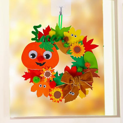 Winlyn 12 Sets Fall Craft Kits Kids Thanksgiving Halloween Pumpkin Crafts DIY Fall Foam Wreath Signs Decorations Art Sets Autumn Leaf Pumpkin Stickers Arts and Crafts for Kids Classroom Acitivities