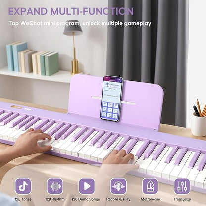 AiJoy Piano Keyboard 88 Keys with Magnetic Connection | for Beginners, Girls Gifts | Portable Foldable Electric Piano Keyboard, Lightweight Purple Keys, Sustain Pedal, Piano Bag(ASP-10M)