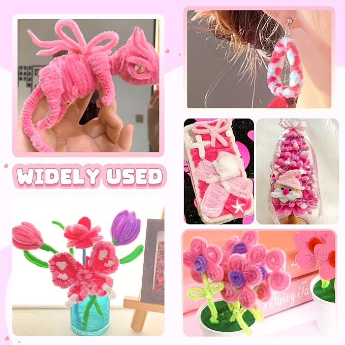TOAOB 100pcs Pipe Cleaners Dark Pink Pipe Cleaners Chenille Stems 6mm x 12 Inch Fuzzy Sticks Crafts Supplies for DIY Art Crafts Decorations