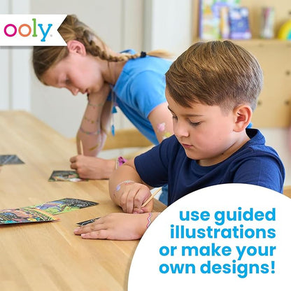 Ooly Mini Scratch & Scribble Art Kit - 6 Card Rainbow Scratch Art Set Gifts for Kids, Travel-Friendly Craft Kit, Scratching Tool Included - Funtastic Friends