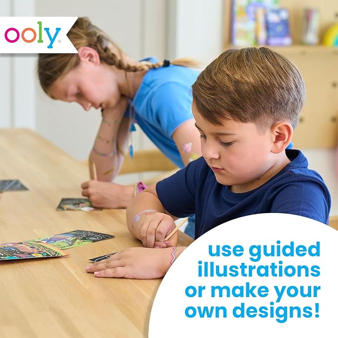 Ooly Mini Scratch & Scribble Art Kit - 6 Card Rainbow Scratch Art Set Gifts for Kids, Travel-Friendly Craft Kit, Scratching Tool Included - Friendly Fish