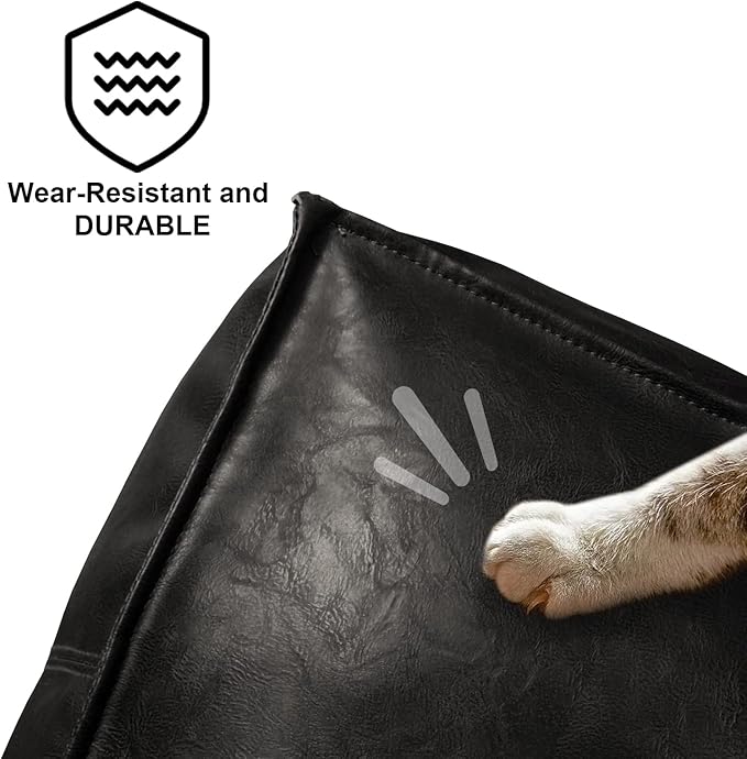 Louis Donné 17.7" Black Square Unstuffed Pouf Ottoman Cover Footstool Handmade Faux Leather Pouffe for Reading Storage Toy Square Ottoman for Living Room Balcony Office Outdoor Floor Chair Only Cover