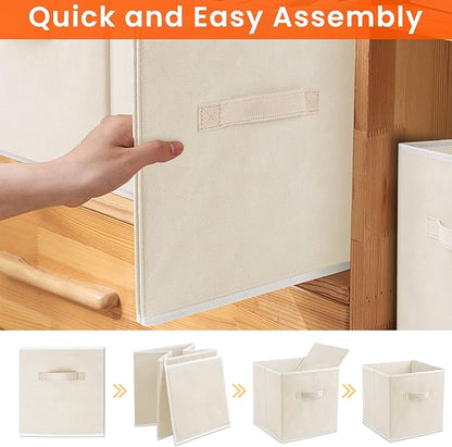 Criusia Large Storage Cubes - 13 Inch Heavy Duty Fabric Storage Bins for Shelves Closet, Cube Organizer - 8 Pack Collapsible Cube Storage Bins Baskets for Organizing Clothes Blankets Toys (Beige)