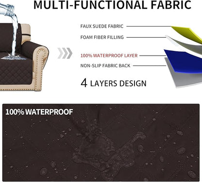 Easy-Going Waterproof Oversized Loveseat Covers Leakproof Couch Cover for 2 Cushion Couch Sofa Cover Washable Sofa Slipcover Non-Slip Furniture Protector with Pocket for Pets (Medium-XL, Chocolate)