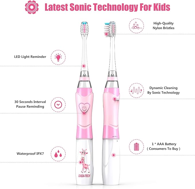 Dada-Tech Kids Electric Toothbrush Replacement Heads for DT-BB1, DT-K6, SG-513, SG-977- Pack of 4 (Large Age 3+)