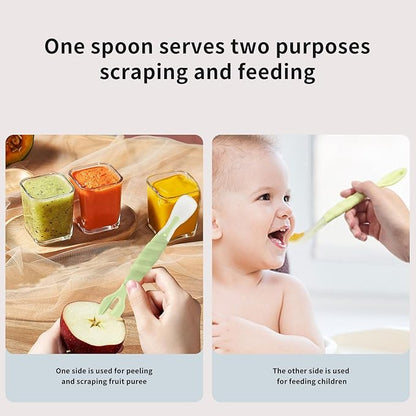 Double Head Baby Silicone Food Spoon (Olive green), Baby Fruit Scraping Mud Spoon, Feeding Spoons Training Spoon for Infants, baby led weaning supplies (Olive green)