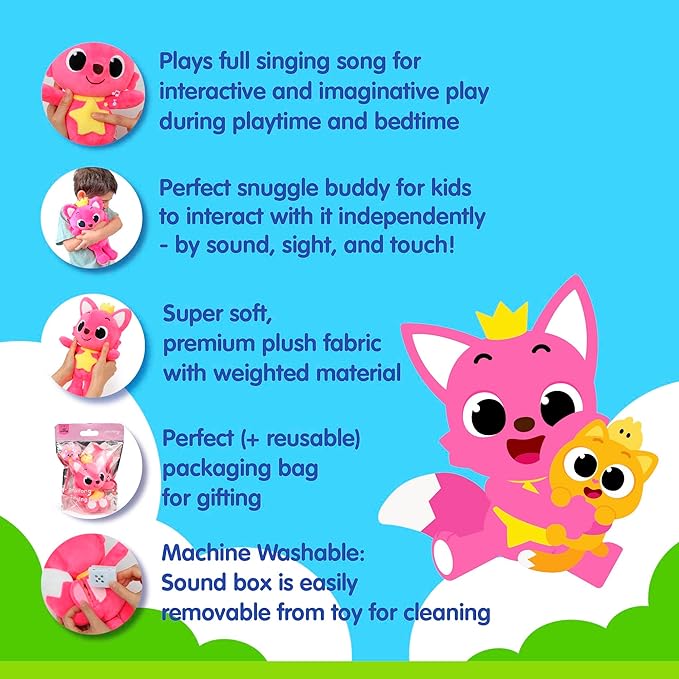 Pinkfong Singing Plush Toy - Interactive Musical Stuffed Animal, Sound Feature - Toddler, Infant