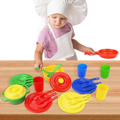 Flormoon Play Dishes Set - 27pcs Durable Pretend Play Cooking Toys - Super Sturdy, BPA Free, Food Safe, Phthalate Free - Kid Dishes Kitchen Toys for Boys and Girls 2+ Years
