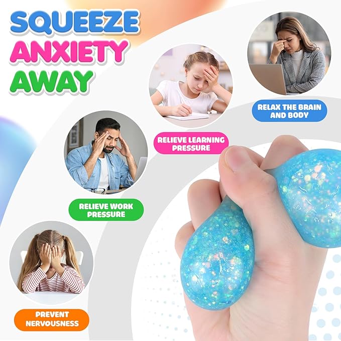 Stress Balls Fidget Sensory Toys: 12 Pack Squishy Stress Balls for Kids 3-12 - Hand Therapy Sensory Ball with Nervousness Pressure Relief - Squeeze Stress Toys Bulk - Classroom Prize Gift for Student
