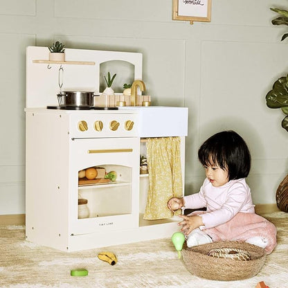 Tiny Land Play Kitchen, Kids Kitchen Playset, Toddler Kitchen with Cutting Food Set, Wooden Kitchen Sets for Kids, Best Gift for Girls and Boys