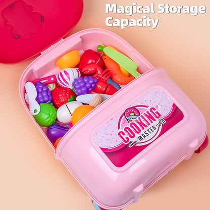 Awsoo Girl Toys Kitchen Playset for Toddlers 3, Portable and Multi-Functional Kitchen Playset with Toys Food, for Kids 3,4, 5, 6 Birthday Gift for Girls