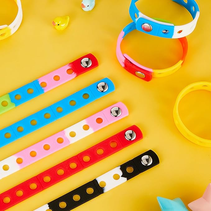 Aoriher 20 Pieces Silicone Charm Bracelets Kids Valentine's Day Silicone Wristband Gift Adjustable Rubber Bracelet with Holes for Shoe Charm First Day of School Party Favors(Rainbow)