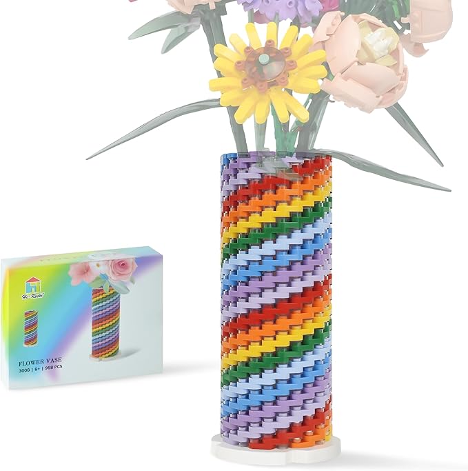 HI-REEKE Flowers Vase Building Set for Bouquet 10280 10313 10328, Colorful Vase Flower Display Stand Toy Block Kit for Women