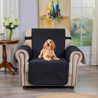 XINEAGE Quilted Chair Sofa Cover Waterproof Chair Covers for Armchair, Super Soft Washable Slipcover with Pockets & Non-Slip Elastic Straps, Thick Furniture Protector (Chair, Black)