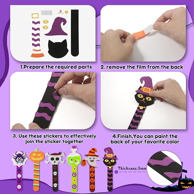 Halloween Crafts for Kids, 24Pack Halloween Bookmark DIY Craft, Halloween Party Favor Trick or Treat, Halloween Goodie Bag Gifts Toys, Halloween Classroom Prizes for Kids Art Activities