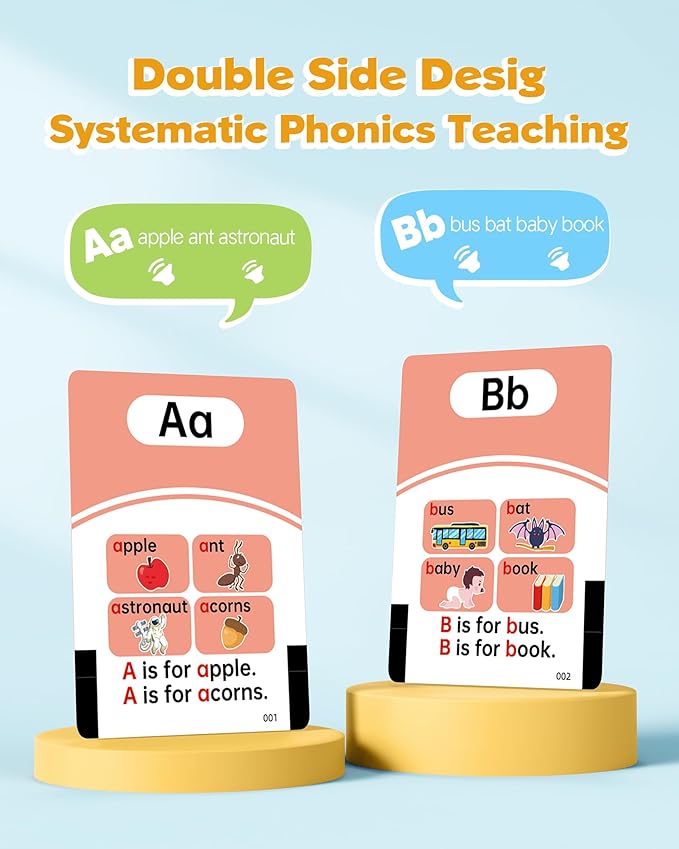 Phonics Talking Flash Cards for Toddlers 2-8, Digraphs CVC Blends Long Vowel Sounds Spelling Reading, Autism Toys, Montessori Toys with 252 Words, Preschool Kindergarten Language Learning Toys