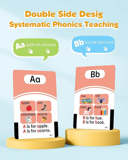 Phonics Talking Flash Cards for Toddlers 2-8, Digraphs CVC Blends Long Vowel Sounds Spelling Reading, Autism Toys, Montessori Toys with 252 Words, Preschool Kindergarten Language Learning Toys