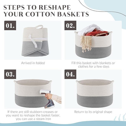 Maliton XXXLarge Blanket Basket Living Room - 22" x 22" x 14" Cotton Rope Baskets for Storage - Large Woven Basket for Toys, Towels, Pillows, Clothes- Rope Laundry Hamper with Handles - Nursery Bin