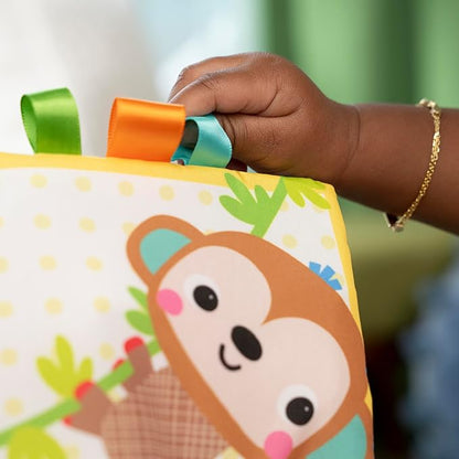 Bright Starts Safari Buddies Soft Book, Crinkle Plush Pages with Lion, Monkey, Elephant & More, Baby's First Book, Unisex, Ages 0+