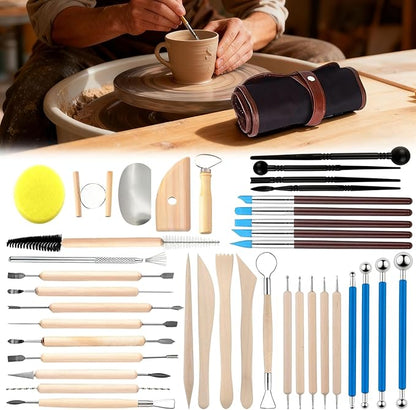 Pottery Clay Sculpting Tools Kit: 39Pcs Foam Clay for Stippling Carving Shaping Molding with Storage Bag - Air Dry Clay for Professional Polymer Artists Even Beginners