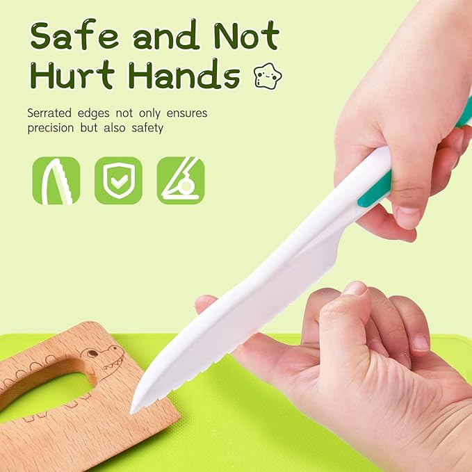 Chanking 21 Pieces Kids Safe Knife Set for Real Cooking Child-Friendly Plastic Chef Tools Montessori Kitchen Toys for Toddlers Birthday Gifts for Boys and Girls Ages 4+ (A)