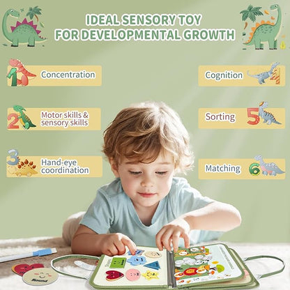 Aurasys Toddler Busy Board - Montessori Busy Book Travel Toys Sensory Board Educational Activity Book for Learning Fine Motor Skills, Gifts for Girls Boys Toddler