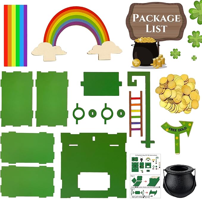 Bailiyake St. Patrick's Day Wood DIY Leprechaun Trap Kit St Patricks Day Party Decorations DIY to Catch a Leprechaun Trap Wood Craft Set for Classroom Home Rainbow Irish Shamrock Party Supplies