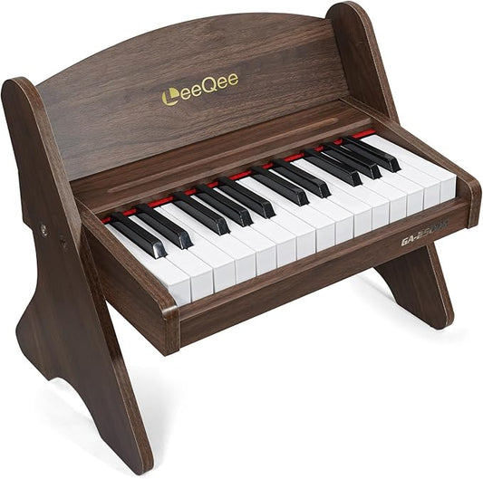LeeQee Baby Piano for Toddlers, 25 Keys Wooden Piano for Kids with Volume Control, Mini Digital Music Educational Instrument Toy, Dual Power Mode Portable Wood Piano for 3+ Year Old Girls Boys