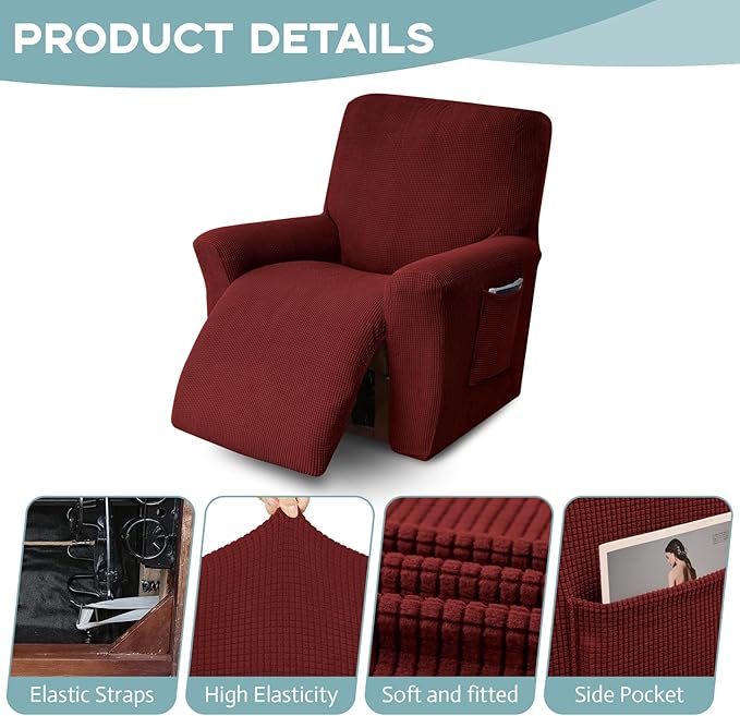 Recliner Chair Cover Lazy Boy Recliner Covers Recliner Covers for Recliner Chair 1 Piece Furniture Protector Prevent wear and pet Hair（Recliner,Dark Red）