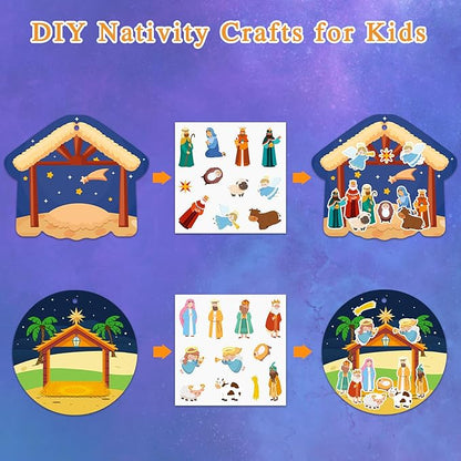 FaCraft Religious Craft Sticker for Kids - 24pcs Make a Nativity Scene Stickers Christmas Crafts Kits DIY Nativity Set for Sunday School Classroom Nativity Christian Xmas Party Game Favor Gifts
