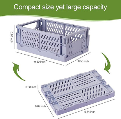 HUUSMOT 4-Pack Small Pastel Plastic Storage Baskets, Collapsible Crates for Organizing, Space-Saving Mini Bins for Classroom, Kitchen, Office, Bedroom (9.8" x 6.5" x 3.8")