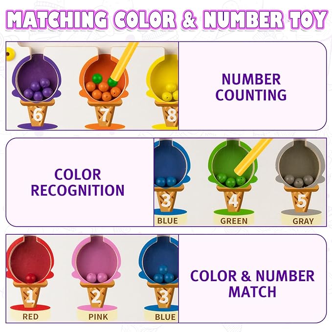Magnetic Color and Number Maze, Wooden Color Matching Learning Counting Magnet Puzzle Board Montessori Toys, Toddler Educational Fine Motor Skills Learning Toys for Boys Girls 3+ Years Old