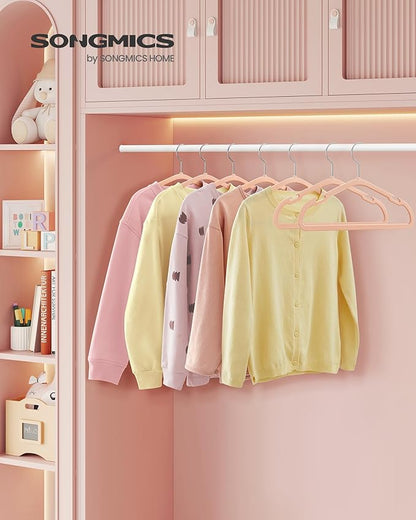 SONGMICS Kids Hangers 50 Pack, 14 x 8 Inches, Baby Hangers for Closet, Non-Slip Velvet Hangers, Childrens Hangers, Space-Saving Clothes Hangers, Wide Shoulder Notches, Coral Pink UCRF038R01