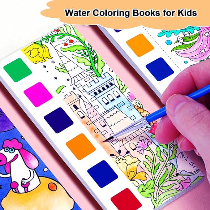 BAOXUE 4Pack Water Color Paint Sets for Kids, Pocket Watercolor Painting Book, Paint With Water Books for Toddlers, Art Craft Set for Drawing with Brush