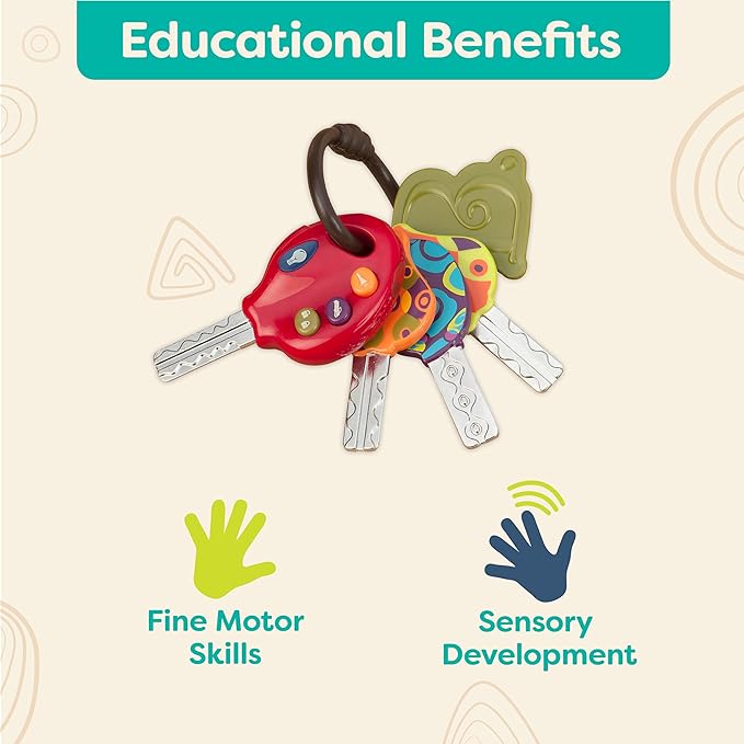 B. toys – LucKeys – Pretend Play Keys – 4 Textured Toy Keys for Babies & Toddlers – Flashlight & Car Sounds – 10+ Months