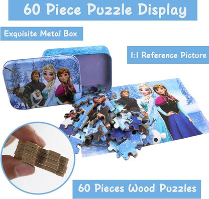 Princess Puzzles for Kids Ages 4-8 60 Pieces Puzzles for Kids Ages 3-5 Princess Puzzle for Girls and Boys Toys Jigsaw Puzzles in a Metal Box Educational Puzzles (Princess 0679)